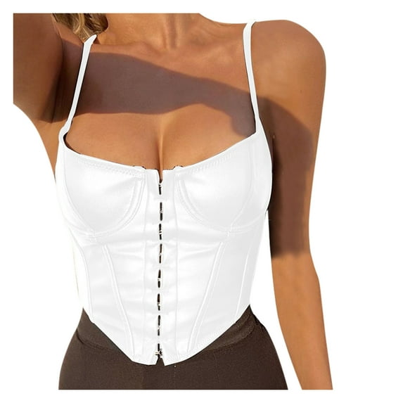 FINALGANG Womens Camisole Metallic Solid Color Leather Sleeveless Bustier Top Spaghetti Straps Slim Fit Casual Corset For Party Going Out Wear Classic Top