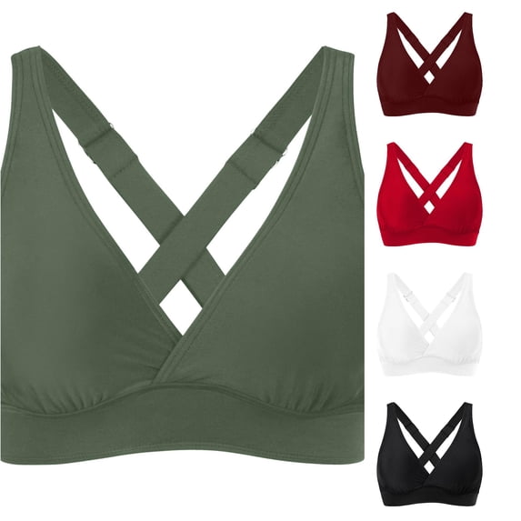 FINALGANG Womens Deep V Adjustable Cross Back Solid Color Bikini Top Soft Support Swim Top Simple Basic Swim Tops For Outdoor Water Activities Classic Swimwear M
