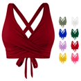 thumbnail image 1 of FINALGANG Womens Deep V Cross Back Solid Color Front Wrap Ruched Bikini Top Adjustable Tie Back Swim Top Minimal Basic Swim Tops For Beach Pool Vacation Classic Swimwear XL, 1 of 6