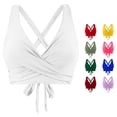 thumbnail image 1 of FINALGANG Womens Deep V Cross Back Solid Color Front Wrap Ruched Bikini Top Adjustable Tie Back Swim Top Minimal Basic Swim Tops For Beach Pool Vacation Versatile Swimwear XXL, 1 of 6