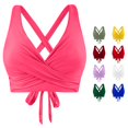thumbnail image 1 of FINALGANG Womens Deep V Cross Back Solid Color Front Wrap Ruched Bikini Top Adjustable Tie Back Swim Top Minimal Basic Swim Tops For Beach Pool Vacation Versatile Swimwear L, 1 of 6