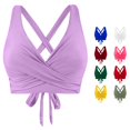 thumbnail image 1 of FINALGANG Womens Deep V Cross Back Solid Color Front Wrap Ruched Bikini Top Adjustable Tie Back Swim Top Minimal Basic Swim Tops For Beach Pool Vacation Stylish Swimwear S, 1 of 6