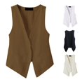 thumbnail image 1 of FINALGANG Womens Deep V Neck Linen Sleeveless Button Front Pocket Solid Slim Vest Tops Summer Office Daily Beach Casual Layering Waistcoat For Ladies Stylish Top L, 1 of 4