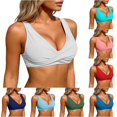 thumbnail image 1 of FINALGANG Womens Deep V Neck Solid Color Twist Front Wide Strap Bikini Top Padded Basic Swim Top Summer Swimwear For Poolside Beach Activities Classic Swimwear XL, 1 of 6