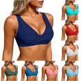 thumbnail image 1 of FINALGANG Womens Deep V Neck Solid Color Twist Front Wide Strap Bikini Top Padded Basic Swim Top Summer Swimwear For Poolside Beach Activities Versatile Swimwear XXL, 1 of 6