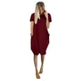 thumbnail image 1 of FINALGANG Womens Dress Solid Color Short Sleeve Midi Dress With Crewneck Side Pockets Loose Fit Casual T-Shirt Dress For Daily Going Out Wear, 1 of 2