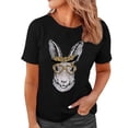 thumbnail image 1 of FINALGANG Womens Easter Bunny Leopard Bandana Glasses Print TShirts Short Sleeve Crewneck Casual Loose Fit Tees For Spring Holiday Daily Wear Versatile Top, 1 of 8