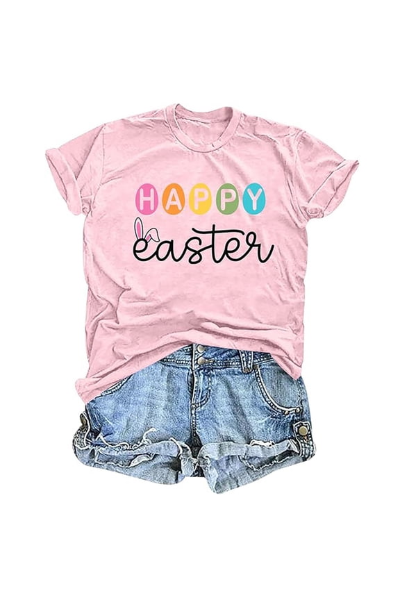 Womens Easter TShirts Ladies Fashion Casual Alphabet Easter Print Crewneck Short Sleeve Tees For Holiday Daily Wear Versatile Top