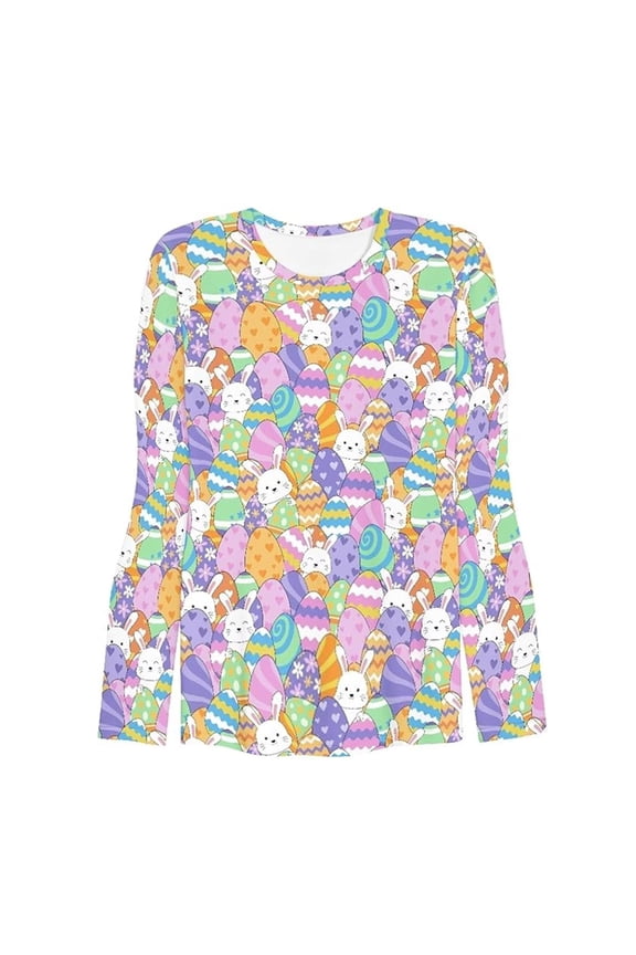 Womens Easter TShirts Ladies Fashion Casual Easter Bunny Egg Print Crewneck Long Sleeve Tees For Holiday Daily Wear Soft Top