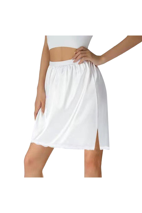 Womens Elastic Waist Solid Color Smooth Side Split Short Half Underskirt Dress Inner Lining Skirt Bottoms For Ladies Classic Skirts S