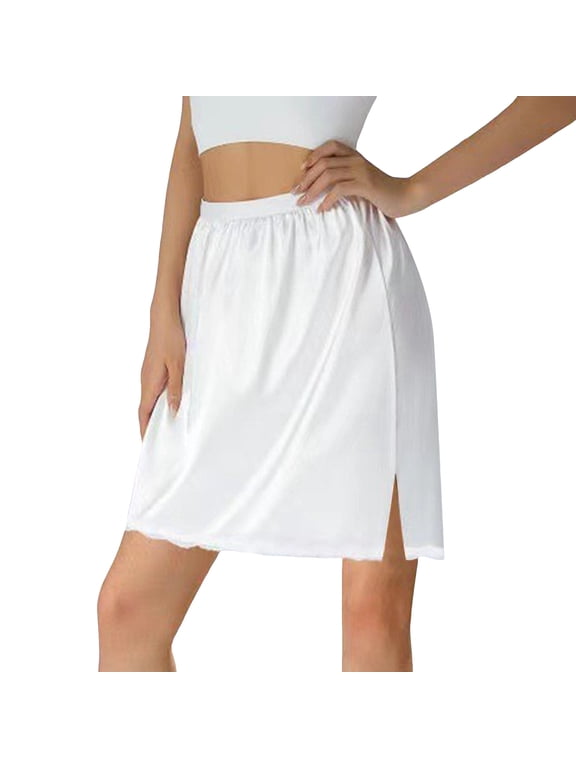 Womens Elastic Waist Solid Color Smooth Side Split Short Half Underskirt Dress Inner Lining Skirt Bottoms For Ladies Cozy Skirts M