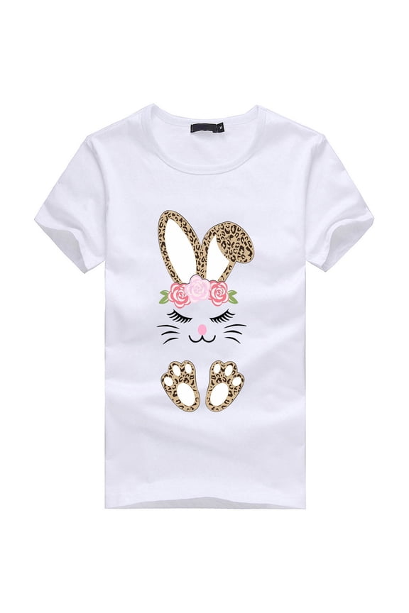 Womens Fashion Letter Bunny Print TShirts Short Sleeve Crewneck Casual Loose Fit Tees For Spring Easter Daily Wear Versatile Top