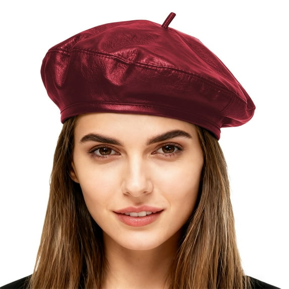 FINALGANG Womens Fashion Solid Color Leather Beret Hat Classic Soft Durable Adjustable Fit Cap For Daily Casual Formal Wear Cozy Headwear