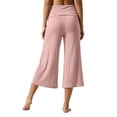 thumbnail image 1 of FINALGANG Womens Fold Over Waist Cropped Wide Leg Yoga Pants Solid Color Soft Stretchy Casual Loose Fit For Loungewear Yoga Daily Activities Rose Gold L, 1 of 5