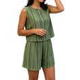 thumbnail image 1 of FINALGANG Womens Geometric Striped Print Two Piece Outfit Crew Neck Sleeveless Crop Top High Waist Shorts Casual Matching Set For Daily Summer Wear Classic Set, 1 of 4