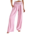 thumbnail image 1 of FINALGANG Womens Gingham Wide Leg Pants With Smocked Elastic High Waist Pockets For Beach Vacations Casual Daily Wear Summer Loungewear Pink, 1 of 5