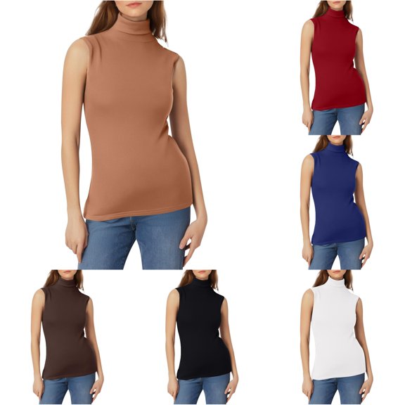 FINALGANG Womens Half High Neck Sleeveless Solid Ribbed Knit Regular Fit Tank Tops Summer Daily Office Beach Casual Layering Basic Shirts For Ladies Cozy Top XXXL