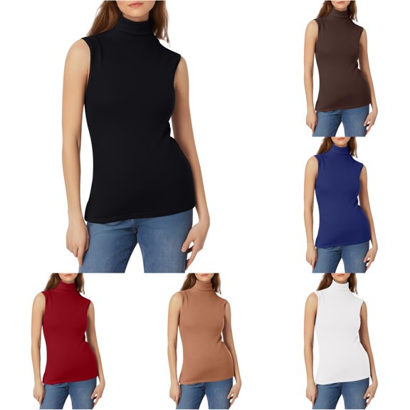 FINALGANG Womens Half High Neck Sleeveless Solid Ribbed Knit Regular Fit Tank Tops Summer Daily Office Beach Casual Layering Basic Shirts For Ladies Stylish Top XXXL