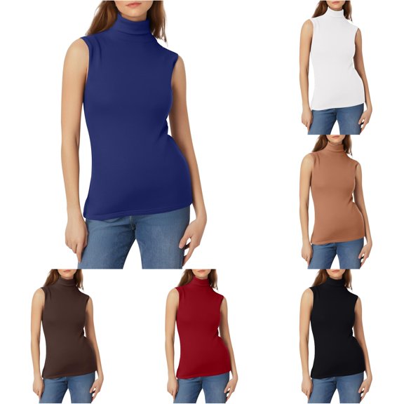 FINALGANG Womens Half High Neck Sleeveless Solid Ribbed Knit Regular Fit Tank Tops Summer Daily Office Beach Casual Layering Basic Shirts For Ladies Stylish Top XXXL