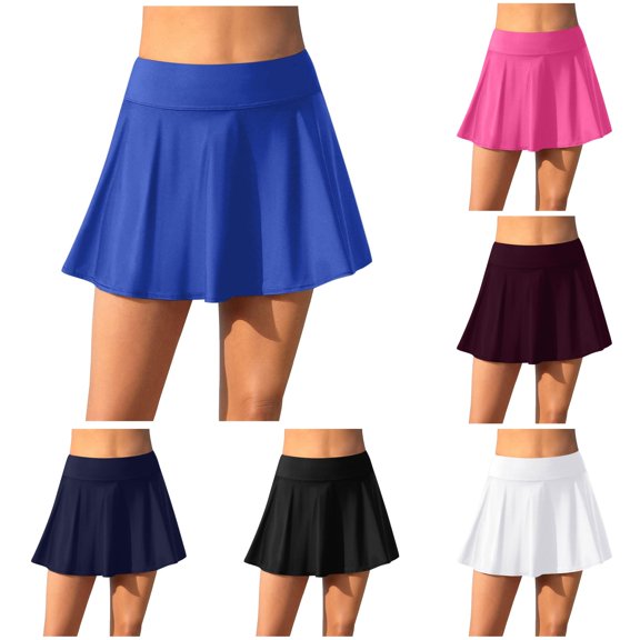 FINALGANG Womens High Waist Solid Color Flared A Line Swim Skort Built In Liner Short Basic Swim Skirt Summer Swimwear For Water Sports Soft Swimwear L