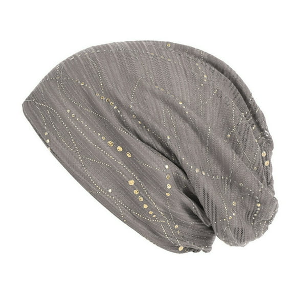 FINALGANG Womens Knit Slouchy Turban Hat Gold Sequin Decor Soft Stretchy Breathable Adjustable Fit Hat For Casual Party Daily Outdoor Wear Stylish Headwear