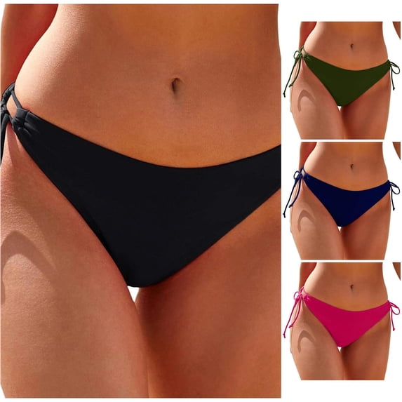 FINALGANG Womens Low Rise Solid Color Adjustable Side Tie Cheeky Bikini Bottom Basic Swim Brief Summer Swimwear For Seaside Beach Trip Stylish Swimwear S