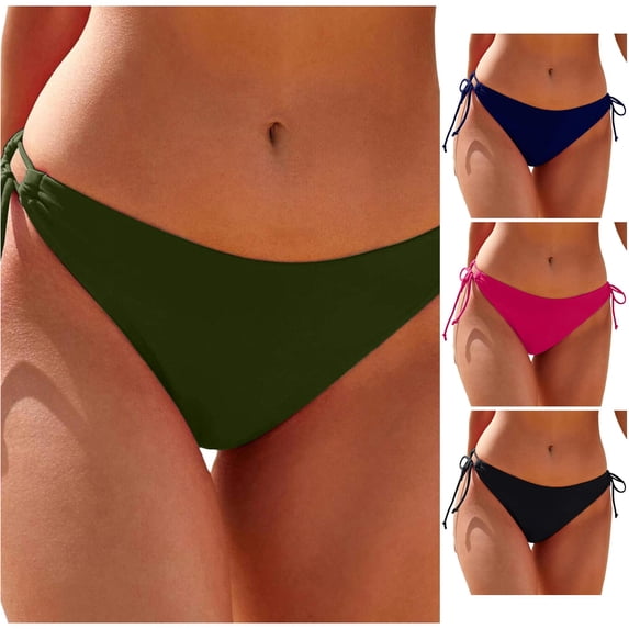 FINALGANG Womens Low Rise Solid Color Adjustable Side Tie Cheeky Bikini Bottom Basic Swim Brief Summer Swimwear For Seaside Beach Trip Trendy Swimwear XXL