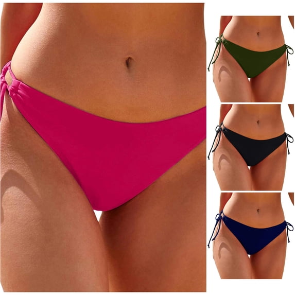 FINALGANG Womens Low Rise Solid Color Adjustable Side Tie Cheeky Bikini Bottom Basic Swim Brief Summer Swimwear For Seaside Beach Trip Versatile Swimwear XL