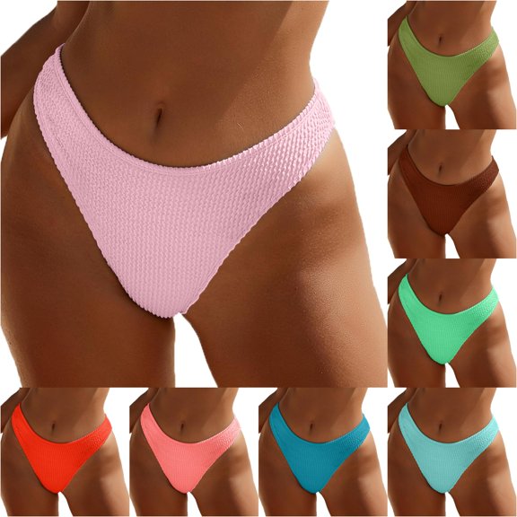 FINALGANG Womens Low Rise Solid Color Crinkle Textured Bikini Bottom High Cut Stretch Basic Swim Brief Summer Swimwear For Seaside Travel Fashion Swimwear XL