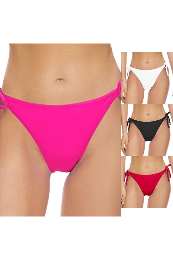 Womens Low Rise Solid Color Double Side Self Tie High Cut Cheeky Bikini Bottom Lightweight Basic Swim Brief Summer Swimwear For Coastal Beach Activity Leisure Swimwear L