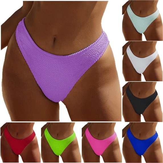 FINALGANG Womens Low Waist Solid Color Waffle Textured High Cut Bikini Bottom Slim Minimal Basic Swim Brief Summer Swimwear For Coastal Getaway Leisure Swimwear S