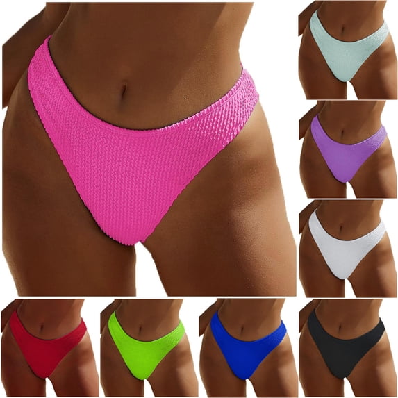 FINALGANG Womens Low Waist Solid Color Waffle Textured High Cut Bikini Bottom Slim Minimal Basic Swim Brief Summer Swimwear For Coastal Getaway Leisure Swimwear L