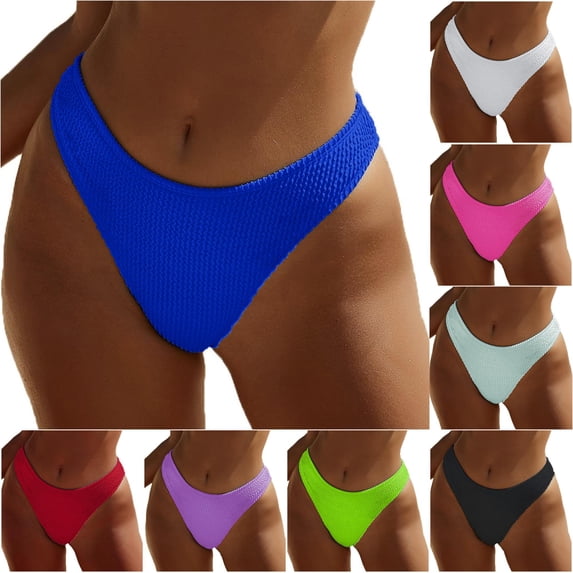 FINALGANG Womens Low Waist Solid Color Waffle Textured High Cut Bikini Bottom Slim Minimal Basic Swim Brief Summer Swimwear For Coastal Getaway Trendy Swimwear S