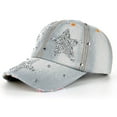 thumbnail image 1 of FINALGANG Womens Mens Denim Baseball Cap Rhinestone Star Pattern Distressed Adjustable Fit Hat For Casual Daily Outdoor Wear Soft Headwear, 1 of 2