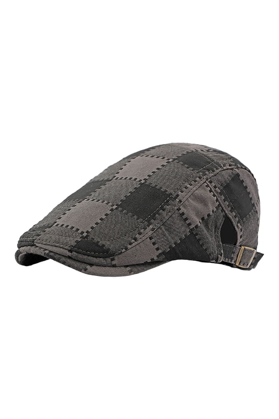 Womens Mens Plaid Pattern Newsboy Cap Buckle Strap Soft Adjustable Fit Classic Hat For Daily Formal Wear Leisure Headwear