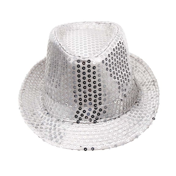 FINALGANG Womens Mens Silver Sequin Fedora Hat Sparkling Adjustable Fit Casual Cap For Party Daily Casual Outdoor Wear Cozy Headwear