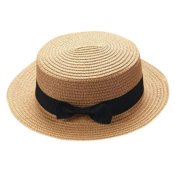 FINALGANG Womens Mens Solid Color Straw Boater Hat Black Bow Decor Lightweight Adjustable Fit Cap For Summer Outdoor Wear Cozy Headwear