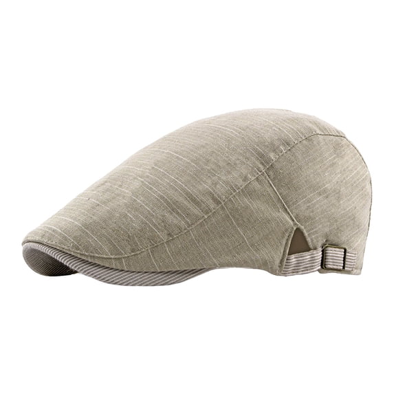 FINALGANG Womens Mens Solid Color Striped Linen Newsboy Cap Breathable Buckle Strap Adjustable Fit Lightweight Hat For Summer Daily Formal Wear Classic Headwear