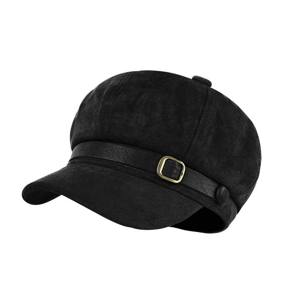 FINALGANG Womens Mens Solid Color Suede Newsboy Cap Leather Strap Buckle Warm Adjustable Fit Hat For Autumn Winter Daily Wear Fashionable Headwear