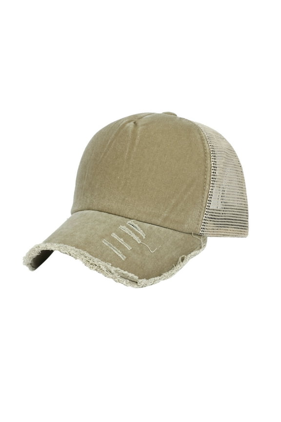 Womens Mens Solid Color Trucker Cap Distressed Ripped Mesh Back Adjustable Fit Hat For Daily Outdoor Wear Fashionable Headwear