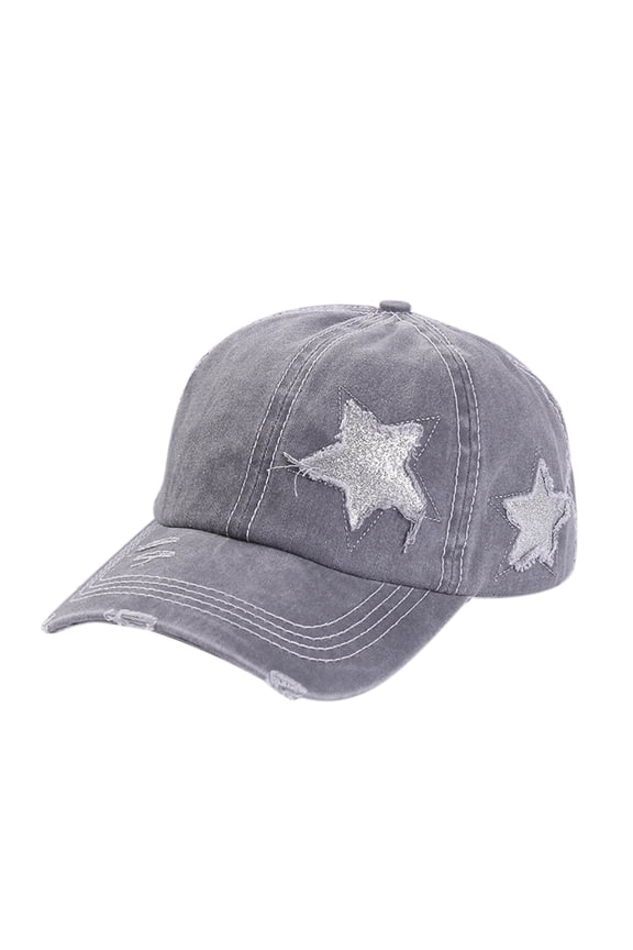 Womens Mens Star Embroidery Distressed Denim Baseball Cap Ripped Adjustable Fit Hat For Casual Daily Outdoor Wear Fashionable Headwear