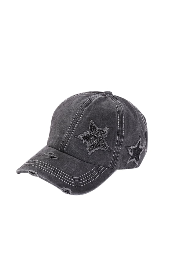 Womens Mens Star Embroidery Distressed Denim Baseball Cap Ripped Adjustable Fit Hat For Casual Daily Outdoor Wear Versatile Headwear