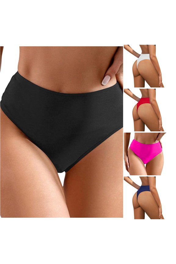Womens Mid High Waist Solid Color Full Coverage Flat Front Bikini Bottom Smooth Stretchy Basic Swim Brief Summer Swimwear For Outdoor Pool Activities Stylish Swimwear XXL