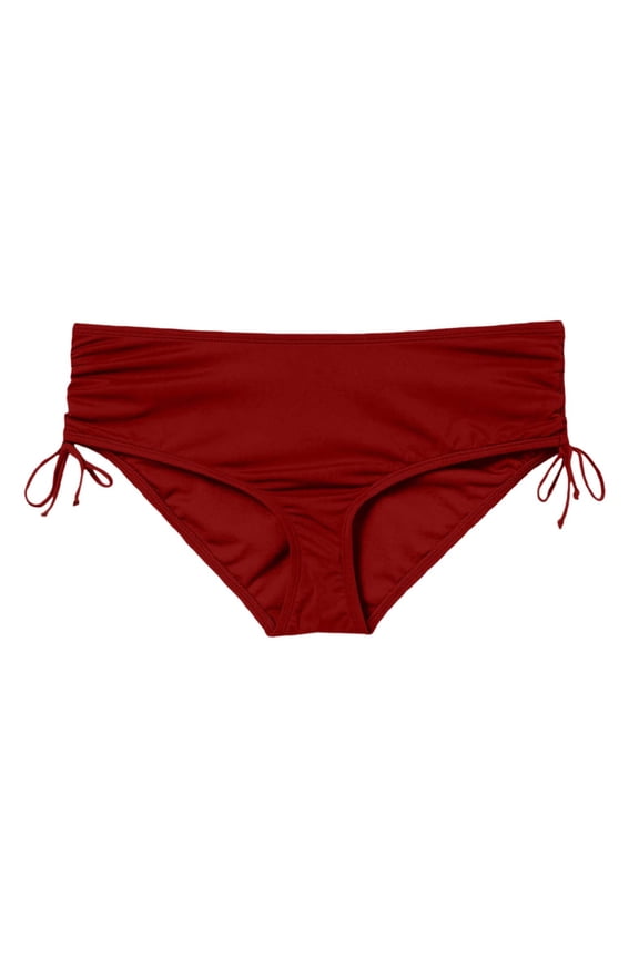 Womens Mid Waist Solid Color Double Side Drawstring Ruched Bikini Bottom Adjustable Fit Basic Swim Brief Summer Swimwear For Outdoor Beach Classic Swimwear XXXL
