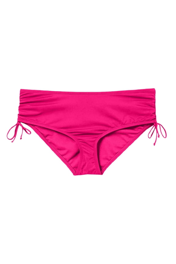 Womens Mid Waist Solid Color Double Side Drawstring Ruched Bikini Bottom Adjustable Fit Basic Swim Brief Summer Swimwear For Outdoor Beach Stylish Swimwear S