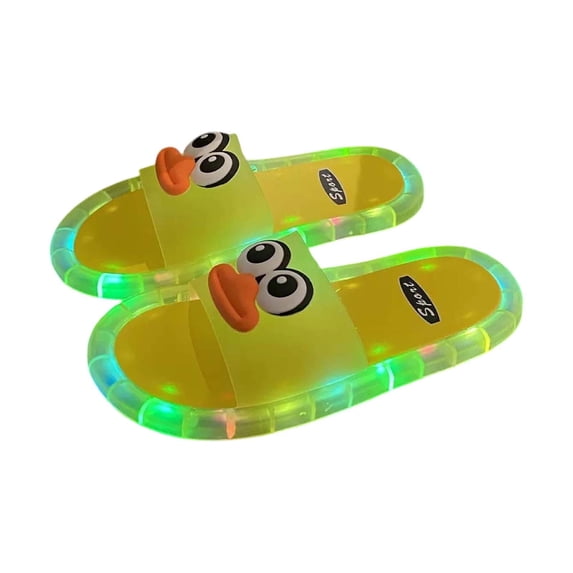 FINALGANG Womens Open Toe Single Band Slide Slippers With 3D Cartoon Decor Light-Up Sole For Indoor Outdoor Summer Daily Wear Yellow