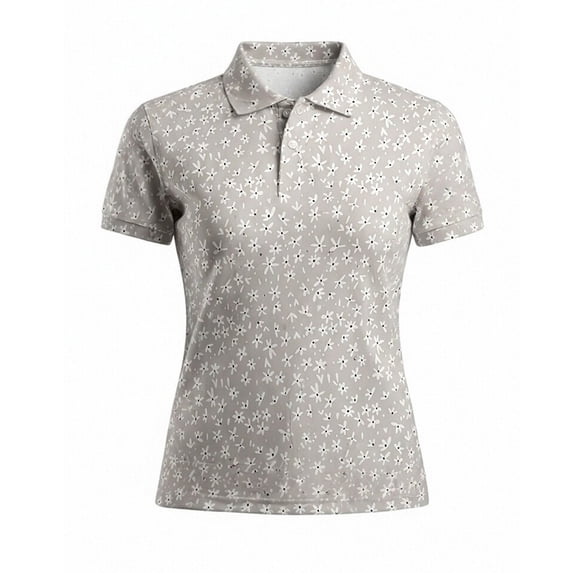 FINALGANG Womens Polo Turn Down Collar Tiny Floral Print Button Placket Short Sleeve Shirt Slim Fit Golf Sport Daily Breathable Quick Dry Casual Tee Tops For Ladies Leisure Top Grey XXXL