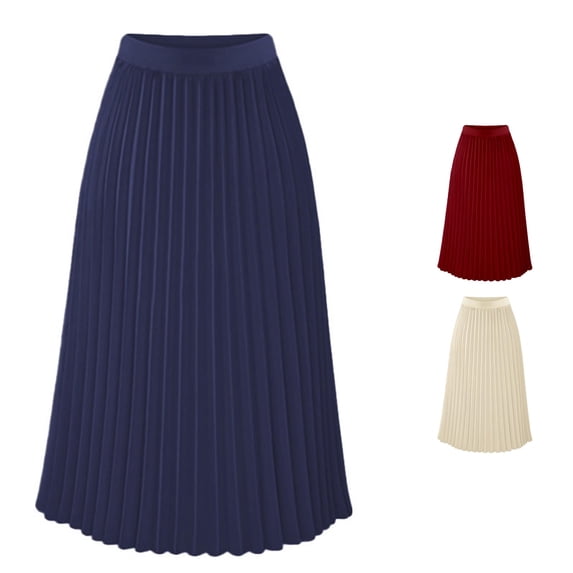 FINALGANG Womens Smooth High Waist Solid Color Pleated Midi Skirt Elegant Office Daily Flowing Pleat Skirt Bottoms For Ladies Cozy Skirts M