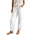 thumbnail image 1 of FINALGANG Womens Solid Color Barrel Pants With Drawstring Elastic High Waist Pockets For Casual Daily Wear Beach Vacations Summer Loungewear White, 1 of 5