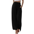 thumbnail image 1 of FINALGANG Womens Solid Color Flowy Wide Leg Pants With Drawstring Elastic High Waist Side Pockets For Casual Daily Wear Summer Beach Vacation Outings Black, 1 of 8